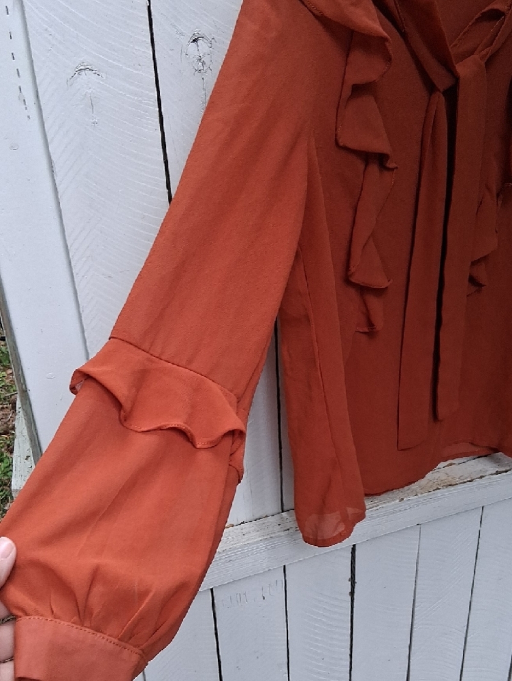 SHEIN Rust Ruffle Tie-Front Blouse - Picture 4 of 9